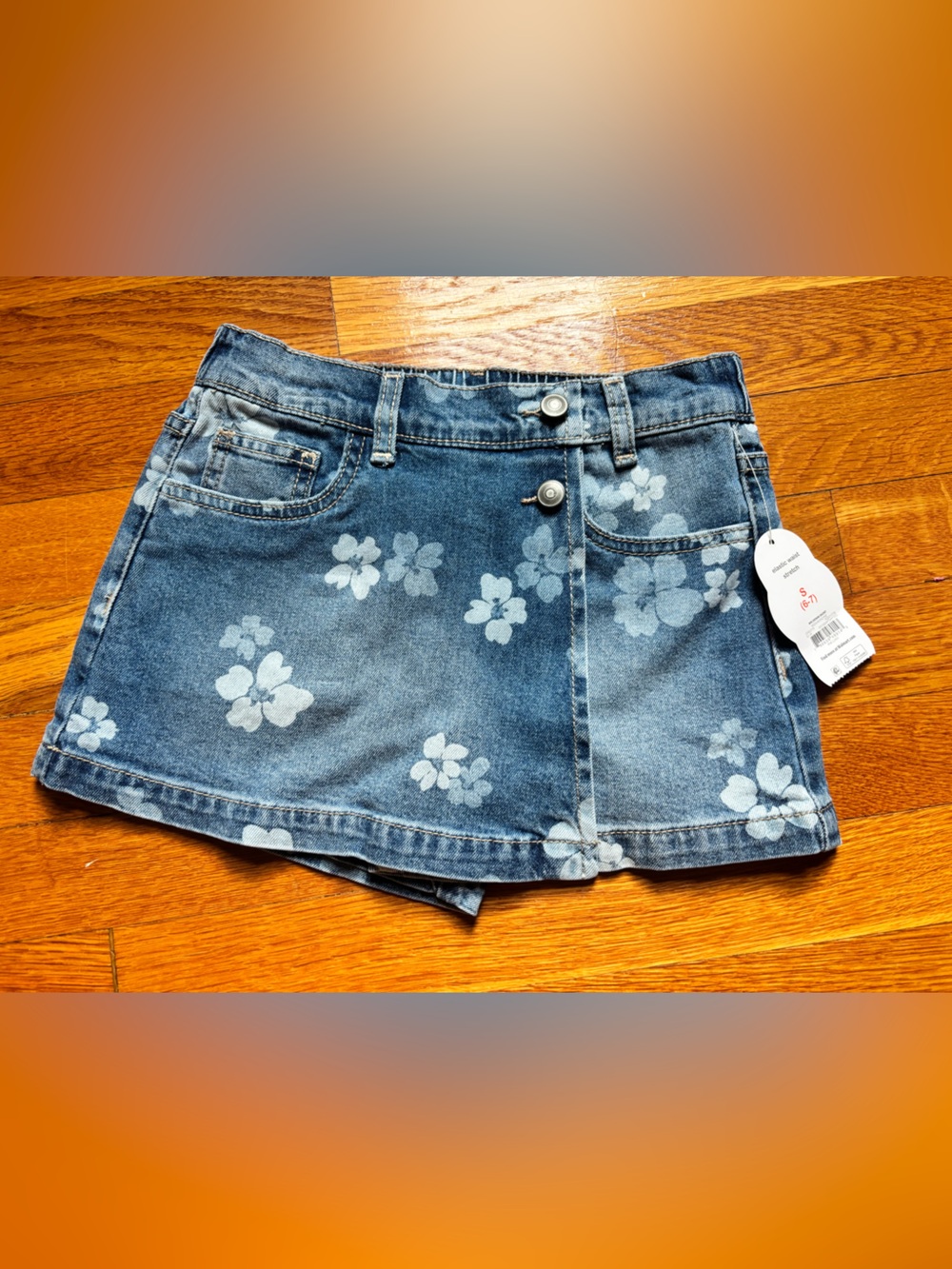 wonder nation girls Blue Floral Denim Skort